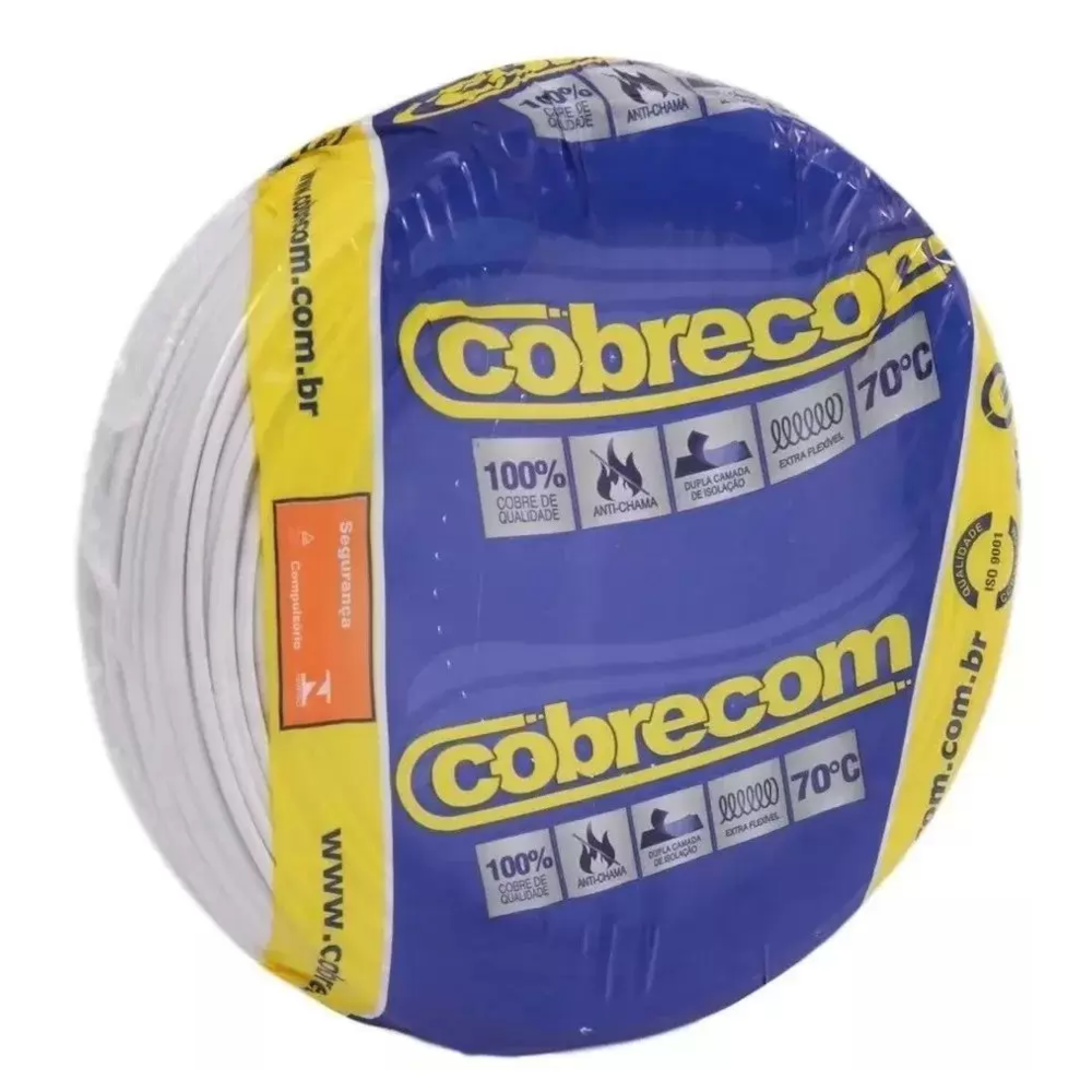 Cabo fio elétrico Cobrecom 2,5mm Flexicom branco 100m