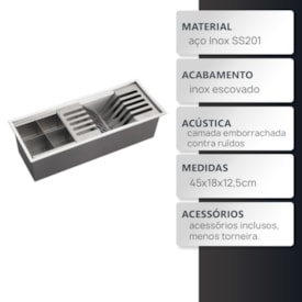 Cuba calha escorredora EspaçoKB 4518 inox escovado 2
