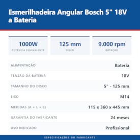 Esmerilhadeira angular bateria Bosch GWX 18V-10PC Azul 18V 2