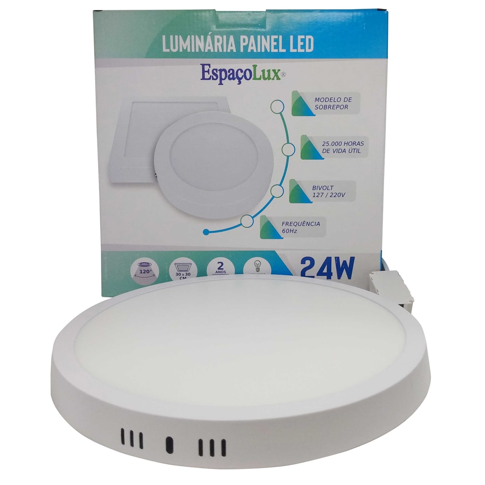 Luminária LED Plafon sobrepor EspaçoLux redonda luz amarela 24W 3.000k 300mm