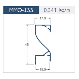 Puxador de alumínio perfil 133 MMO inox 15x3000mm 2