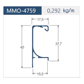 Puxador de alumínio perfil 4759 MMO inox 15x3000mm 2
